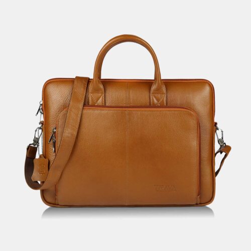 Trava Urbano Genuine Leather Laptop Messenger Bag for Men Women upto 14 inch (TAN)