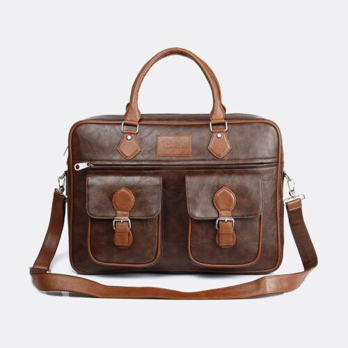 Trava Vintage PU Leather Laptop Messenger Bag for Men Women upto 14 inch (Brown)