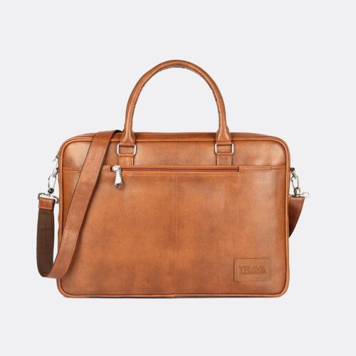 Trava Vegan PU Leather Laptop Messenger Bag for Men Women upto 15.6 inch (TAN)